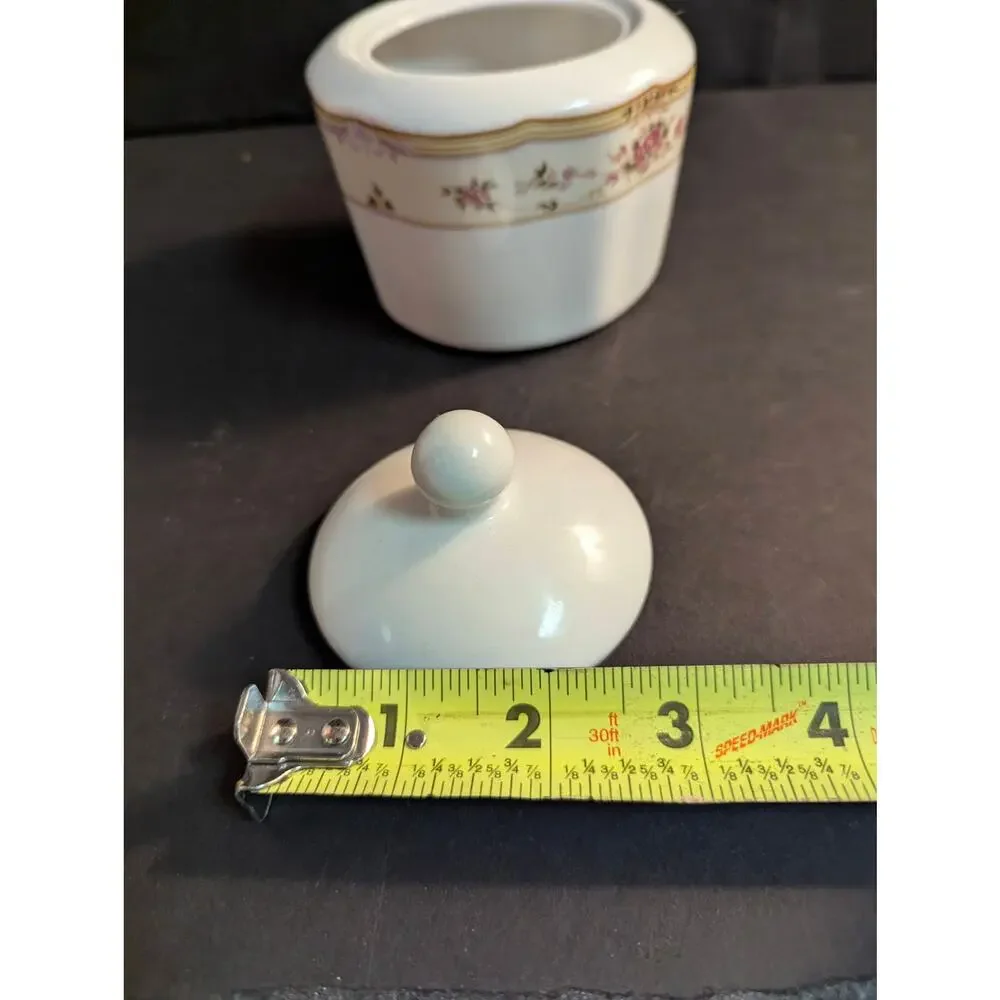 Vintage Lynne Fine China Lidded Sugar Bowl Floral Gold Trim French Country